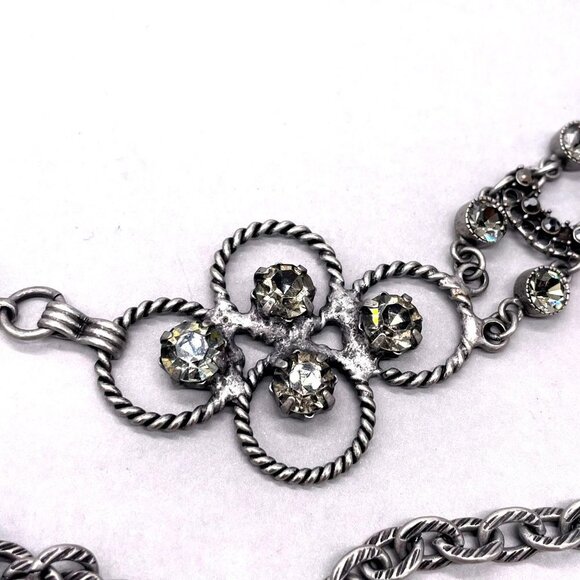 Crystal Adjustable Chain Link Belt Pewter Tone 23 in Main 40 in End to End - Picture 2 of 5